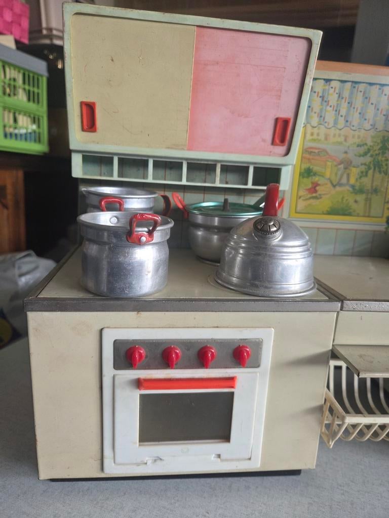 Vintage blikken speelgoedkeuken met accessoires, Ophalen of Verzenden