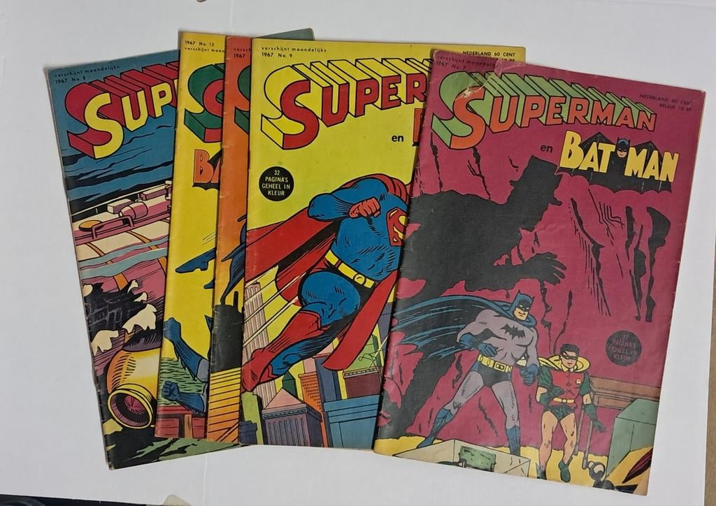 Superman en Batman 5 stuks ( Vanderhout/Interpresse 1965 ), Gelezen, Europa, Ophalen of Verzenden, Meerdere comics