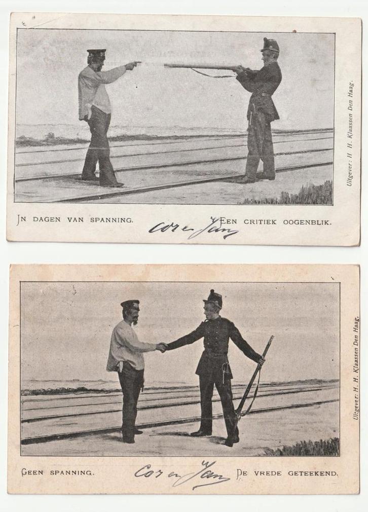 2 ansichten in dagen van spanning / geen spanning, Verzamelen, Ansichtkaarten | Themakaarten, Voor 1920, Politiek en Historie