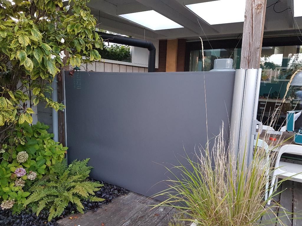 windscherm terras dubbel uittrekbaar, Tuin en Terras, Ophalen, Gebruikt, Aluminium, 200 cm of meer