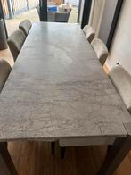 Gratis af te halen Grote marmeren eettafel met 6 stoelen, Ophalen, Overige materialen, Gebruikt, 200 cm of meer