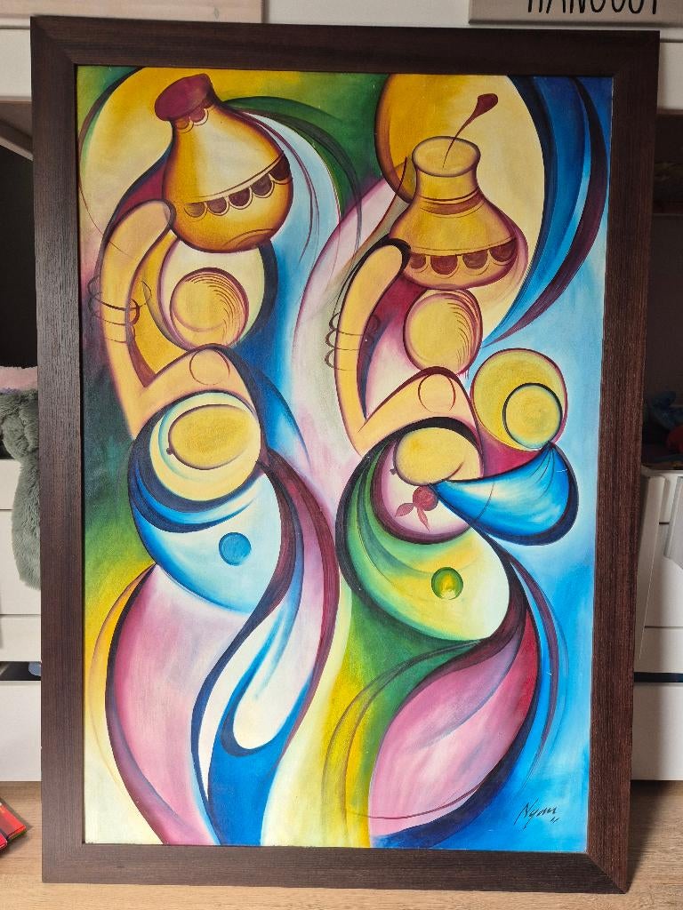 Prachtig handgeschilderd kunstwerk uit Zanzibar kleurrijk, Ophalen