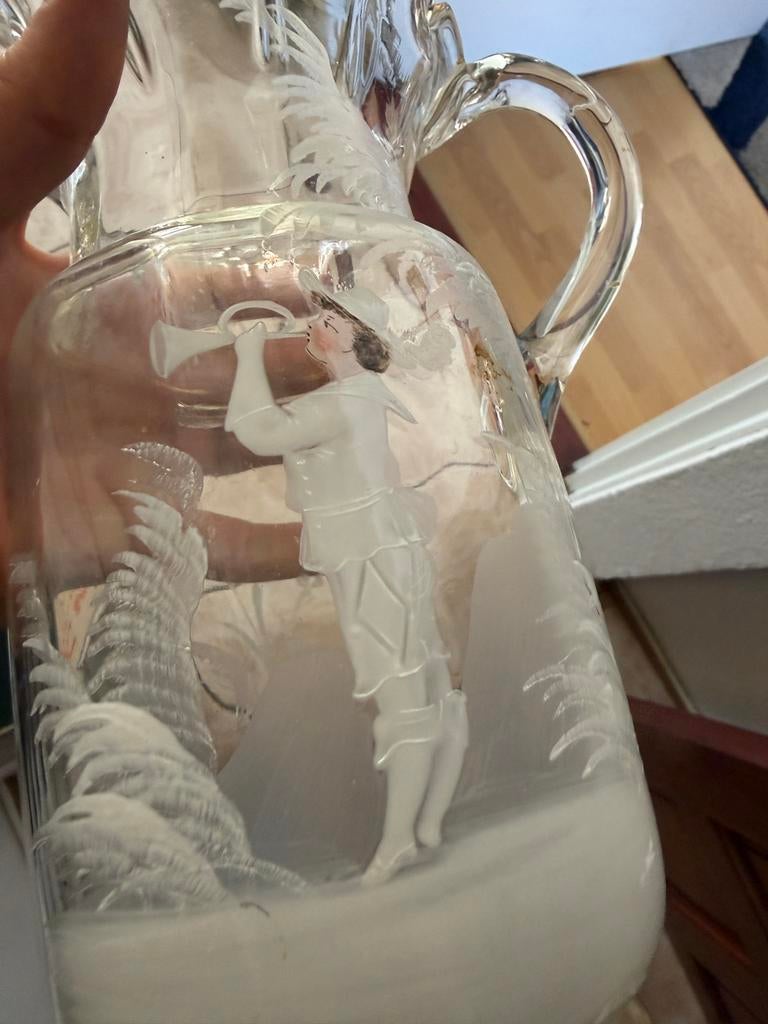 Antieke glazen kan met geëtste jachtscène, Antiek en Kunst, Antiek | Glas en Kristal, Ophalen of Verzenden