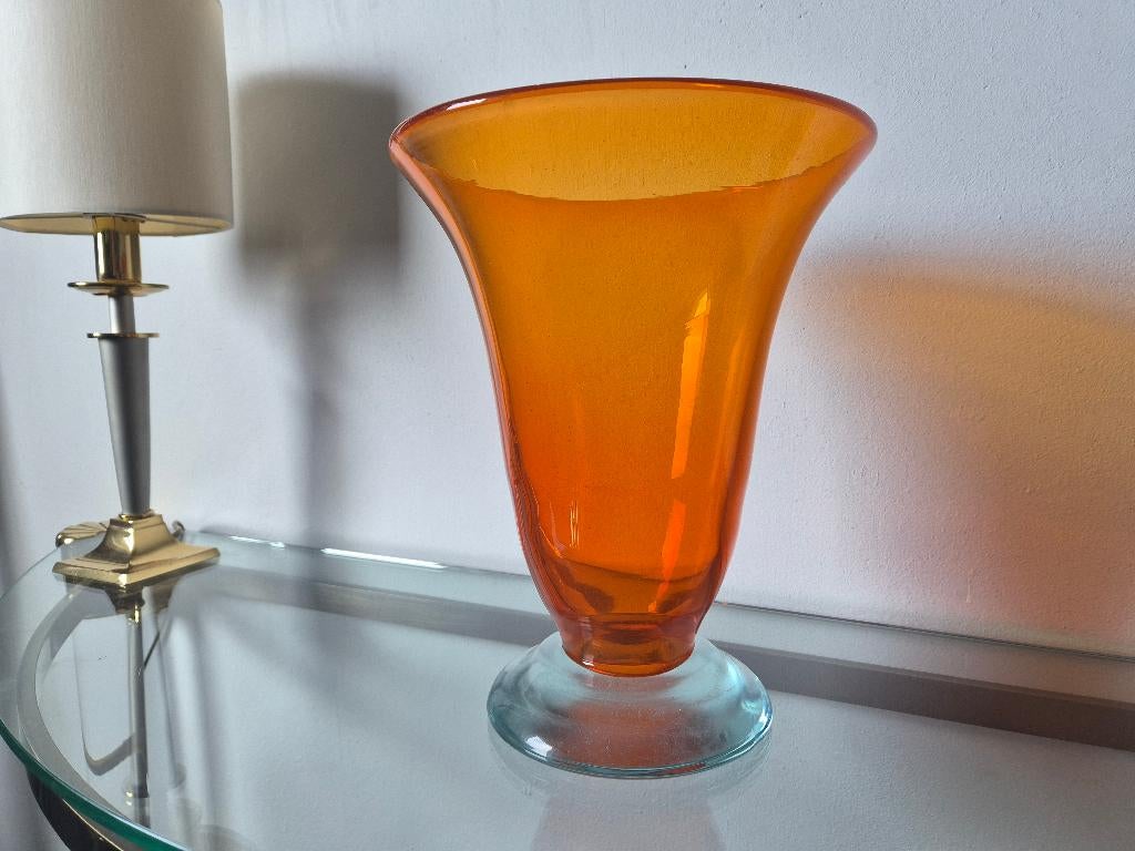 Vintage oranje glazen vaas, Antiek en Kunst, Antiek | Glas en Kristal, Ophalen of Verzenden