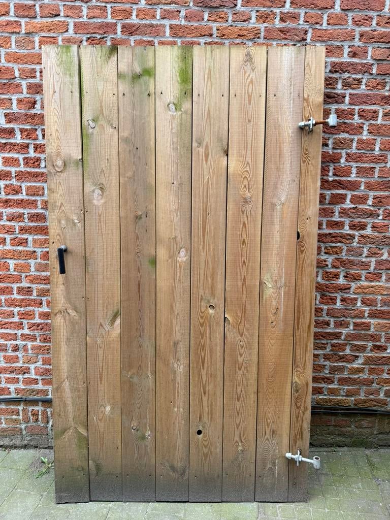 Poort | Tuindeur, hout op metalen frame, Tuin en Terras, Schuttingen, Ophalen, 1 tot 2 meter, Minder dan 3 meter, Zo goed als nieuw