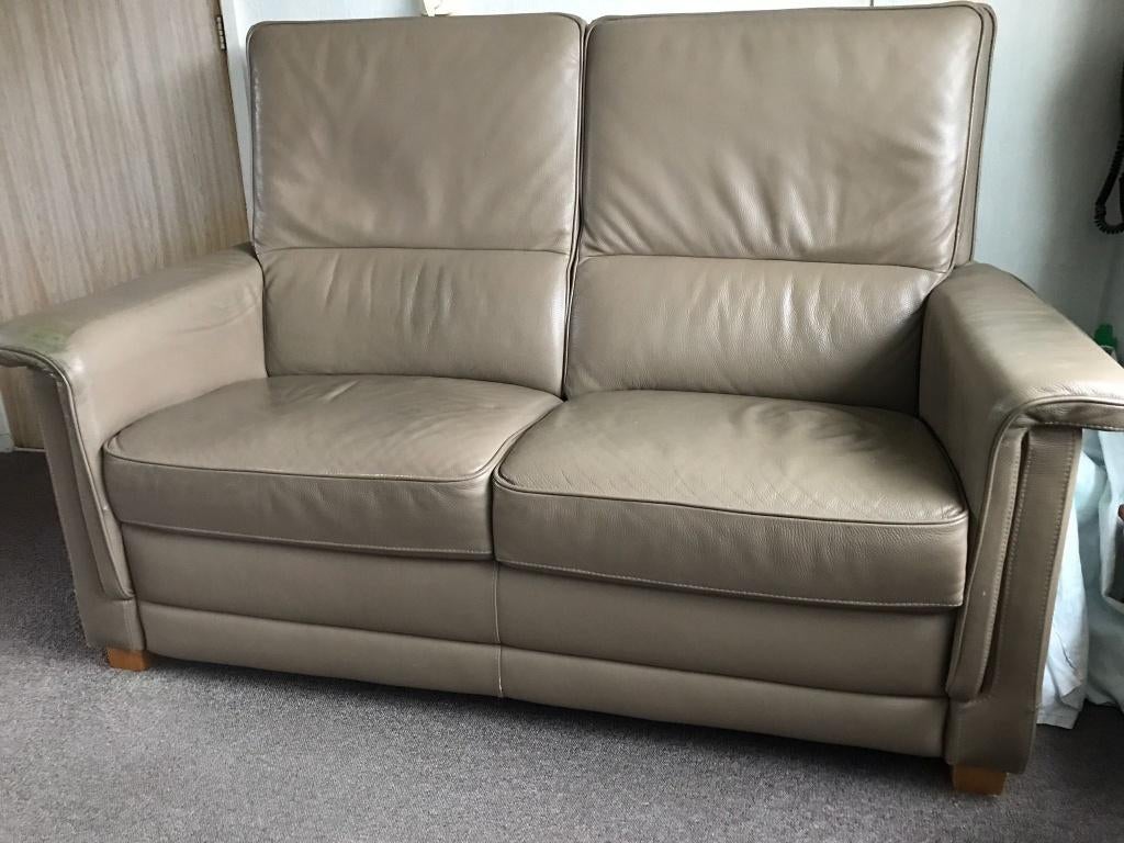 Bankstel twee- en driezitter, Huis en Inrichting, Ophalen, Gebruikt, Driepersoons, Leer