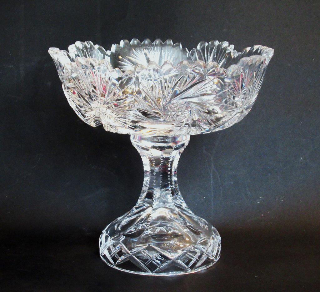 Retro geslepen lood kristallen fruitvaas op voet., Ophalen of Verzenden