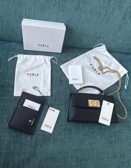 Furla Mini 1927 en Cardholder echt leer, Ophalen of Verzenden, Zo goed als nieuw, Zwart, Schoudertasje