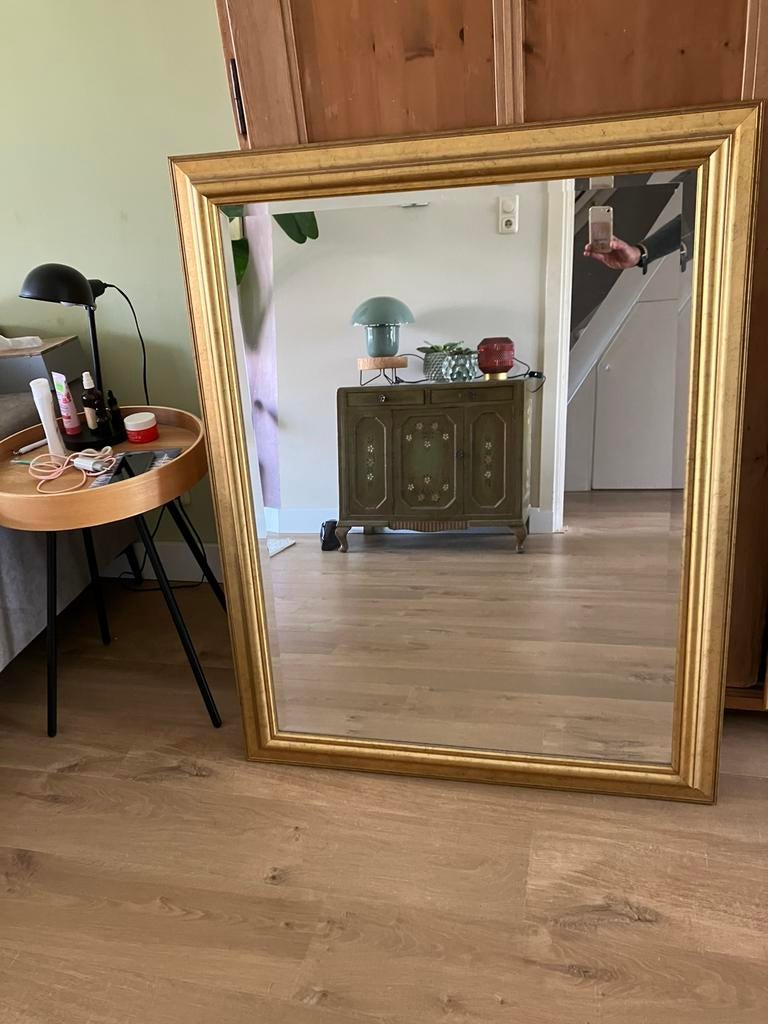 Grote gouden spiegel 91x117, Huis en Inrichting, Woonaccessoires | Spiegels, Ophalen, Gebruikt, 100 tot 150 cm, 75 tot 100 cm