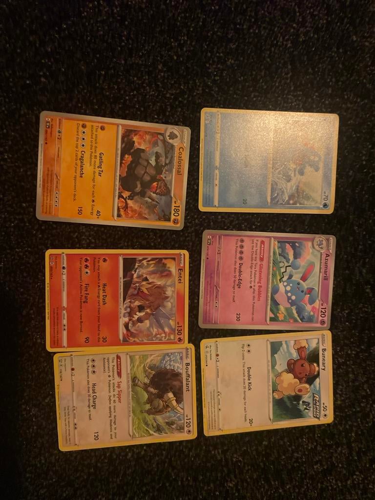 Pokémon kaarten - 6 stuks (o.a. Cinderace, Entei, Azumarill), Ophalen of Verzenden, Gebruikt, Meerdere kaarten