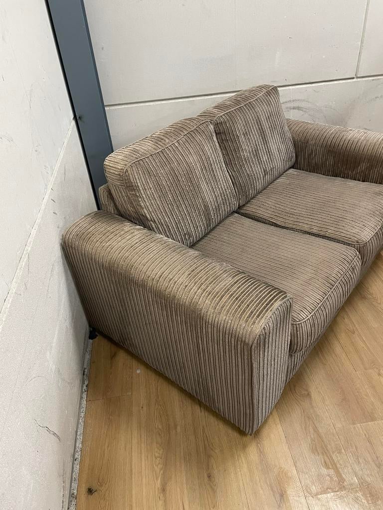 Mooie luxe taupe bruine ribstof 2 zits bank - GEREINIGD!!!, Ophalen, 75 tot 100 cm, Zo goed als nieuw, Rechte bank