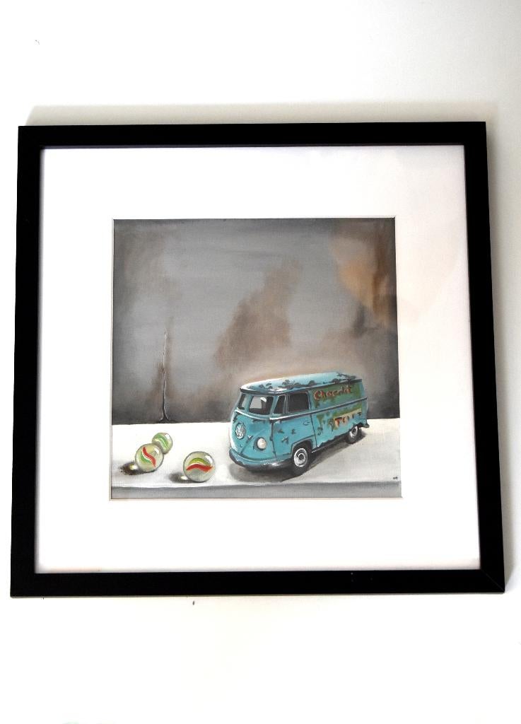 Boy's Toys... Vintage speelgoed V.W busje (Corgi) op doek, Minder dan 50 cm, Oorspronkelijke maker, Nieuw, Ophalen of Verzenden