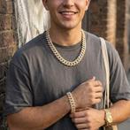 Luxe Iced Cuban Link Ketting + Armband Set NIEUW, Ophalen of Verzenden, Nieuw, Goud, Overige materialen