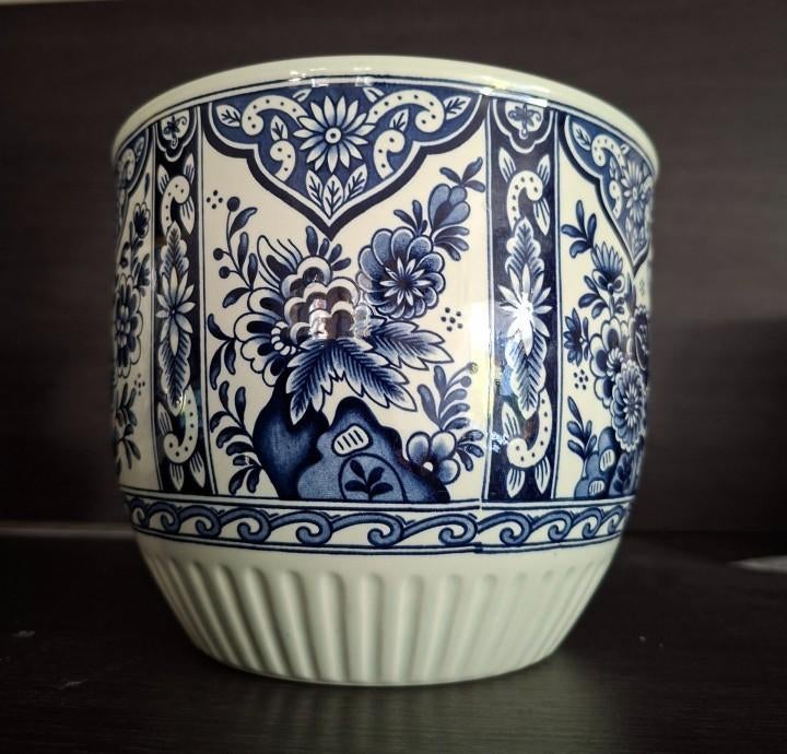 Delfts Blauwe Bloempot - Ø 16 cm, H 13,5 cm, Tuin en Terras, Ophalen of Verzenden