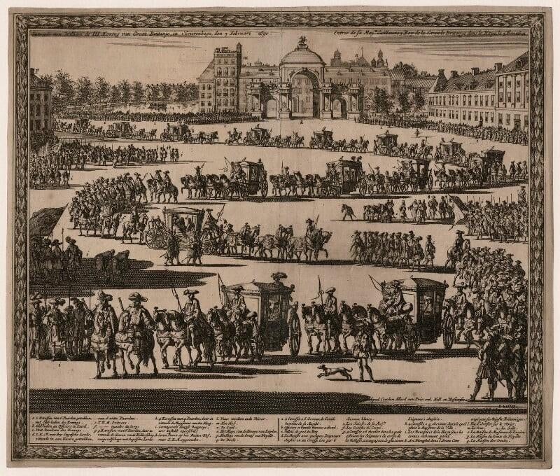 Antieke Gravure Jan Luyken (1649-1712) Intocht Den Haag, Stadsgezicht, 1600 - 1699, Ophalen of Verzenden, Origineel