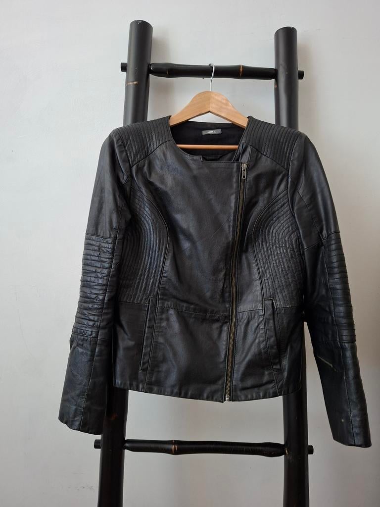 Zwart leren jack met asymmetrische ritssluiting maat L, Kleding | Dames, Zwart, Maat 42/44 (L), Ophalen of Verzenden, Gedragen