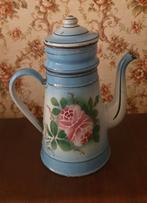 Oude Franse emaille gebloemde koffiepot compleet met filter, Ophalen of Verzenden
