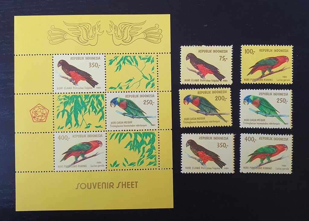 Indonesie 1980 Vogels Papagaai Michel 988-993 + blok 37 pf, Verzenden, Postfris, Dier of Natuur