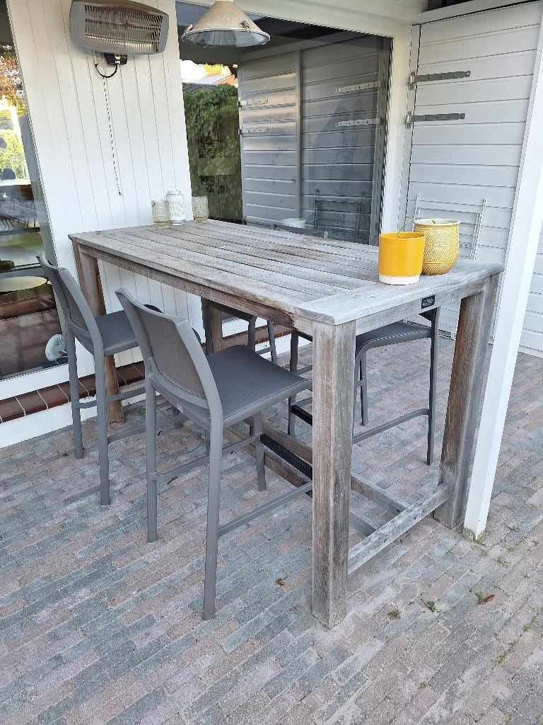 Bartafel Rough 105cm hoog incl barkrukken, Ophalen, 4 zitplaatsen, Gebruikt, Tuinset