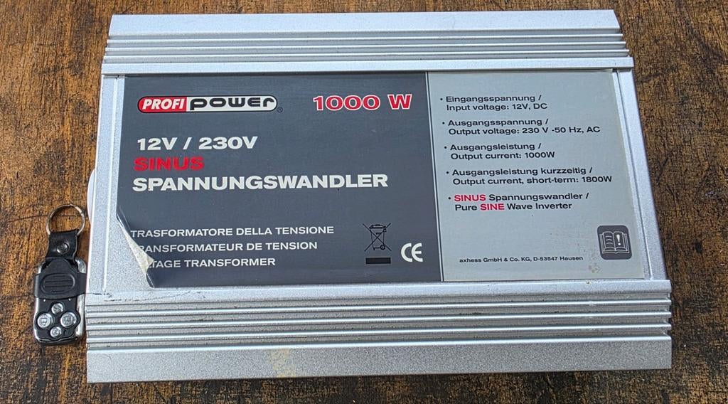 Profi Power Pure Sinus Omvormer 12V naar 230V 1000W/1800W, Ophalen