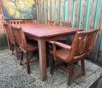 Teakhouten tuinset voor 6 personen met boerderijstoelen., Gebruikt, Eettafel, 6 zitplaatsen, Teakhout