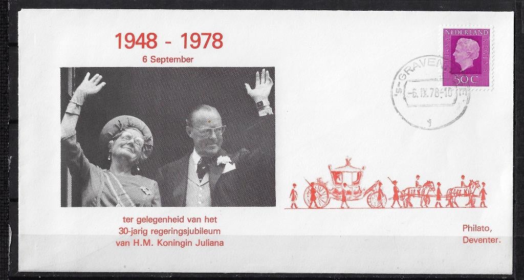 H-25 gelegenheidsuitgave 30 jarig jubileum koningin Juliana, Postzegels en Munten, Brieven en Enveloppen | Nederland, Ophalen