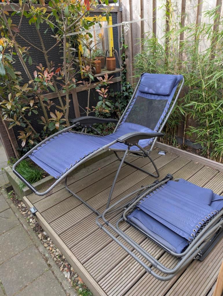 Twee blauwe campingstoelen Travel & Co, Caravans en Kamperen, Kampeermeubelen, Ophalen, Gebruikt, Campingstoel