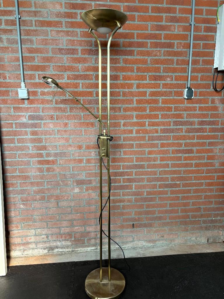 Staande lamp met leeslamp, Huis en Inrichting, Lampen | Vloerlampen, Ophalen, Gebruikt, Metaal, 150 tot 200 cm