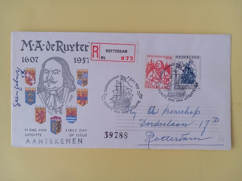 1957 Michel de Ruyter FDC E30 met open klep e1, Postzegels en Munten, Verzenden, Nederland