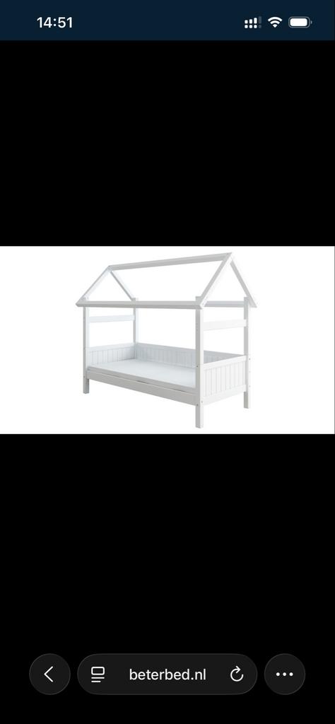 Dakframe bedbank Puck - Wit houten balken en latten, Ophalen, Gebruikt, 180 cm of meer, 85 tot 100 cm