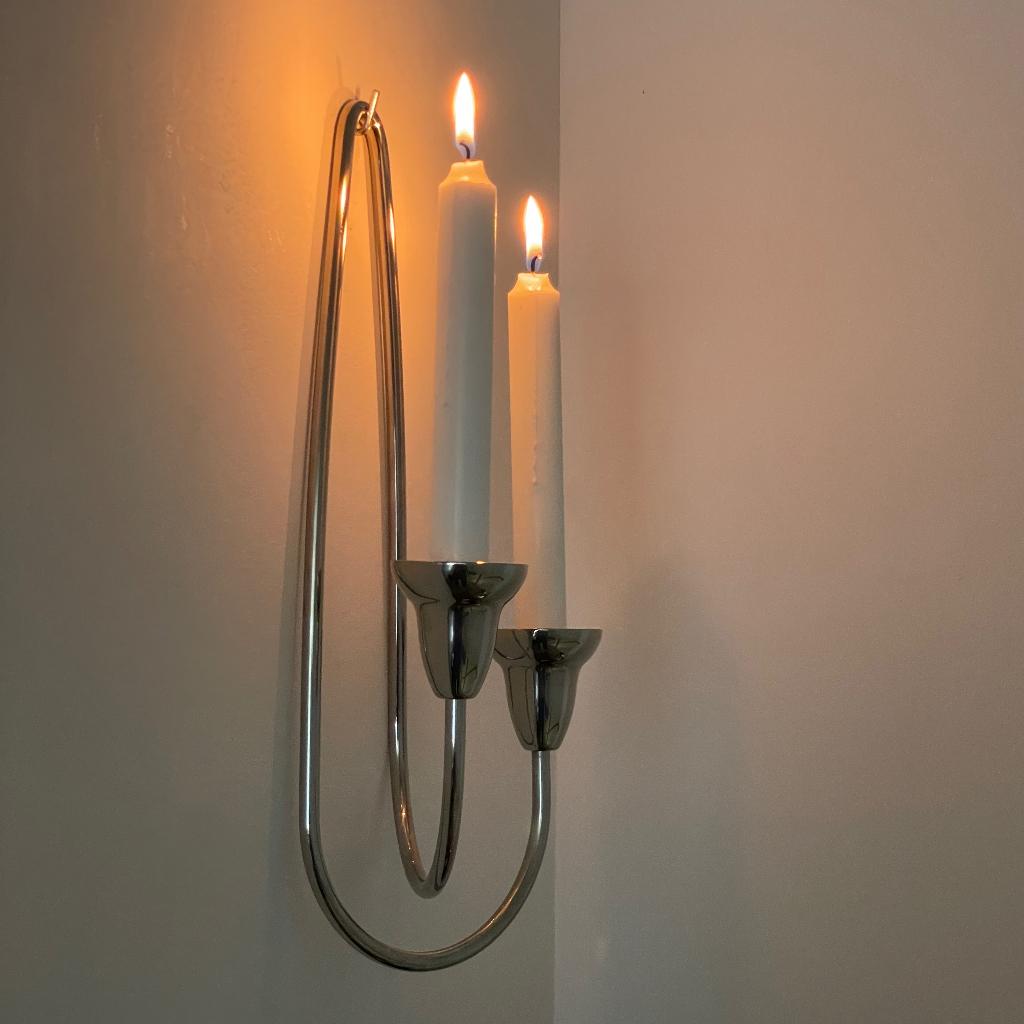 Georg Jensen grote RVS vintage Deens Design KANDELAAR Swing, Gebruikt, 25 tot 50 cm, Ophalen of Verzenden, Metaal