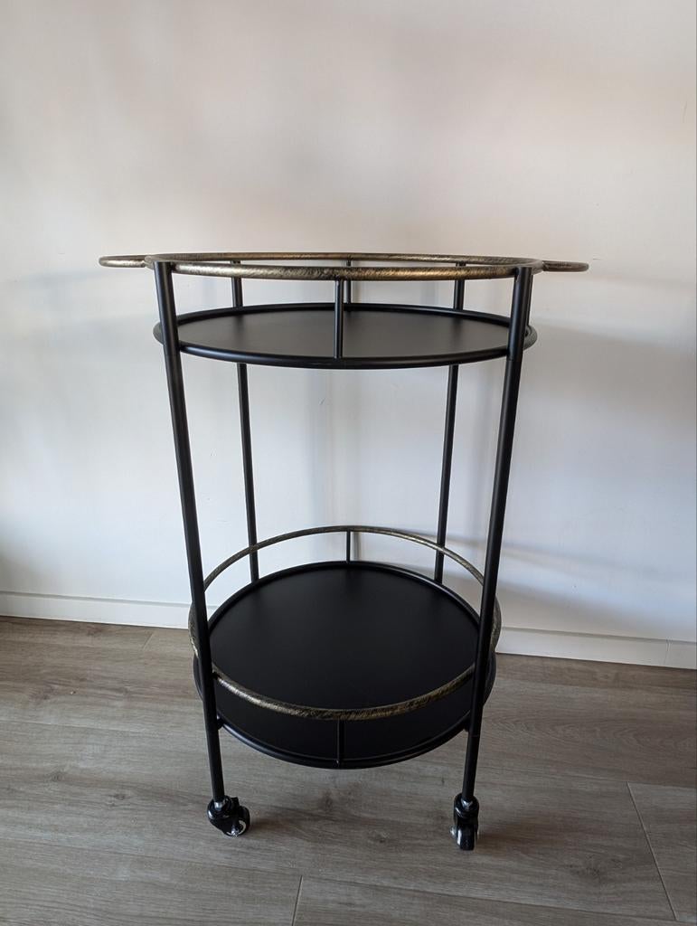 Zwart metalen bar trolley met gouden accenten, Ophalen, Zo goed als nieuw