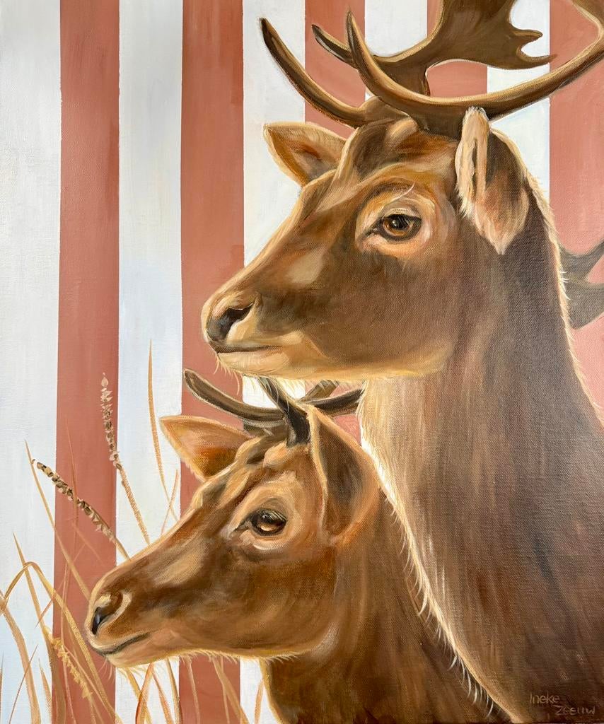 Schilderij herten acrylverf, Ophalen of Verzenden