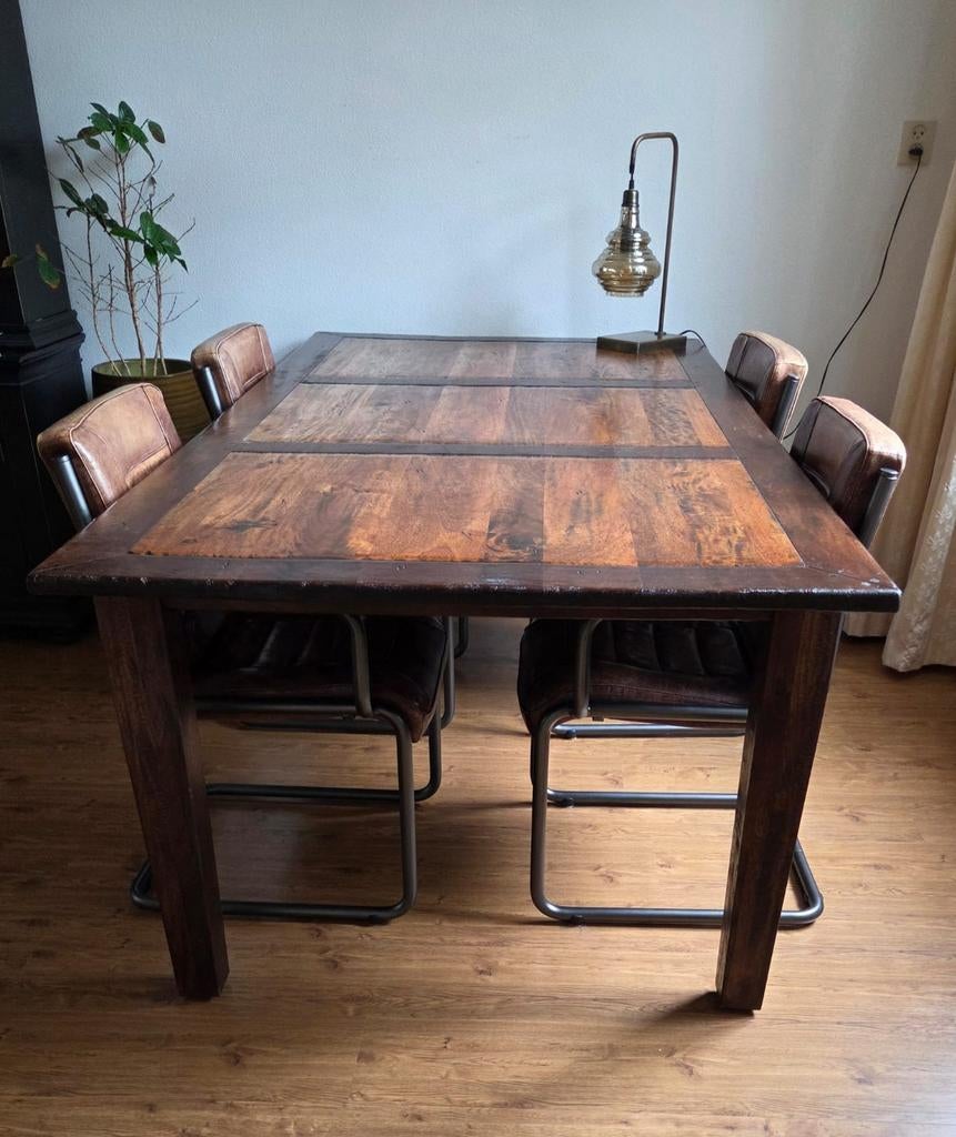 Koloniale Eettafel 220x110x79 cm, Gebruikt, 100 tot 150 cm, Koloniaal, 200 cm of meer