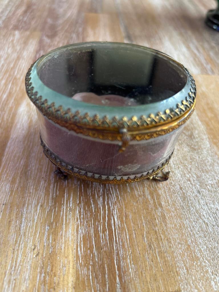 Vintage Frans Sieraden Doosje met Glazen Deksel en Fluweel, Ophalen of Verzenden