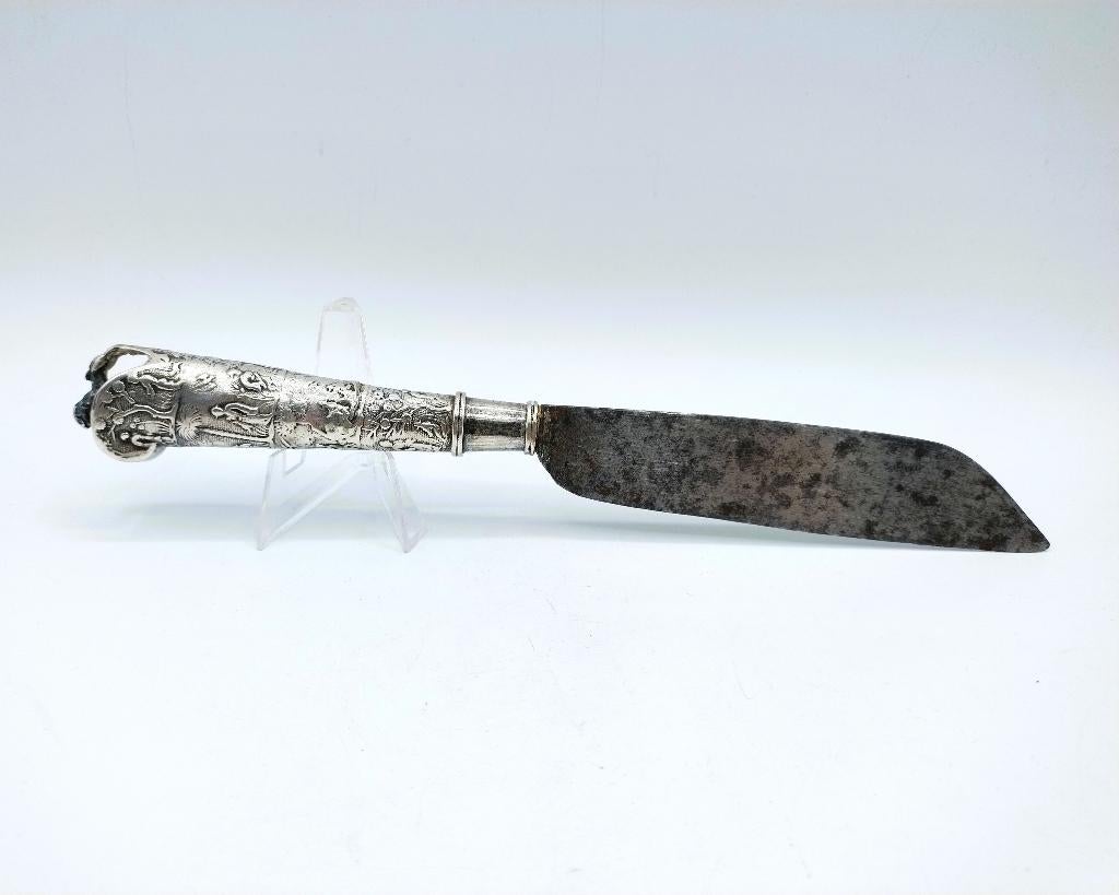 Zilveren mesheft met originele stalen lemmet, 18e eeuws, Antiek en Kunst, Verzenden, Zilver