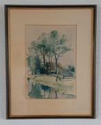 Schilderij Ivo Gorter - Landschap met boerderij en water, Ophalen of Verzenden