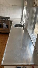 2x RVS aanrechtbladen met ronde wasbak en kraan, Ophalen, Gebruikt, Overige typen, Grijs
