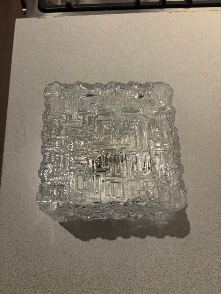 Vintage Mid-Century 'Ice Cube' Plafonnière Plafondlamp, Ophalen of Verzenden, Gebruikt, Glas