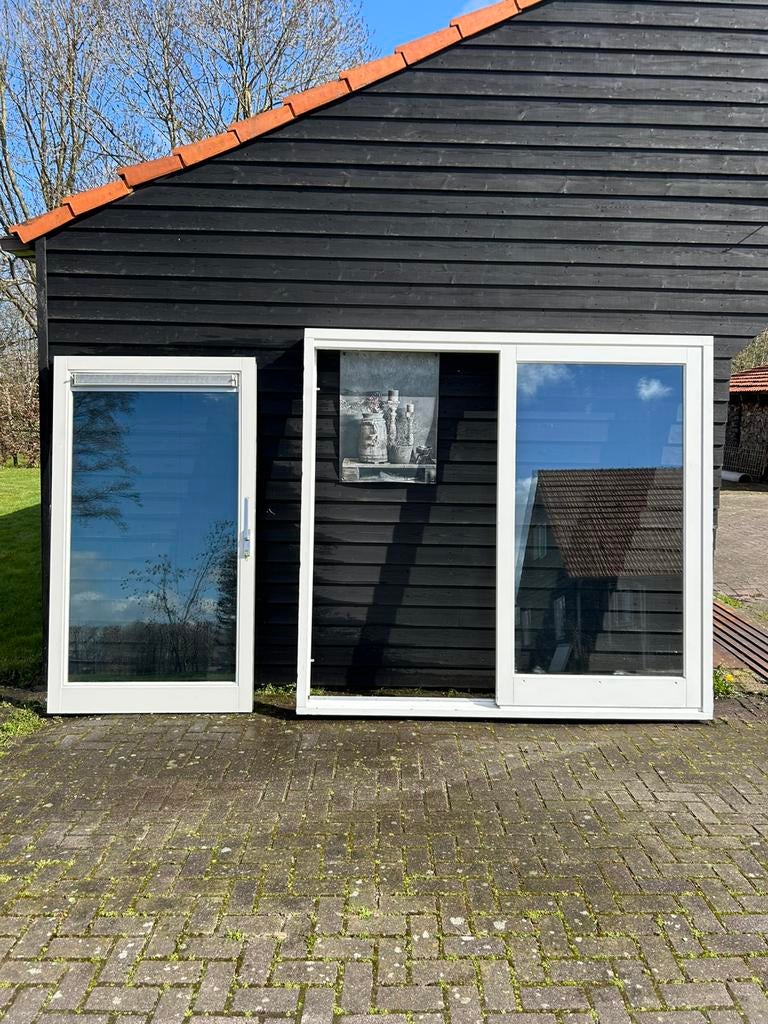 Hardhouten schuifpui (238 x 221,5 cm), Doe-het-zelf en Verbouw, Ophalen, Gebruikt, 225 cm of meer, 150 tot 225 cm