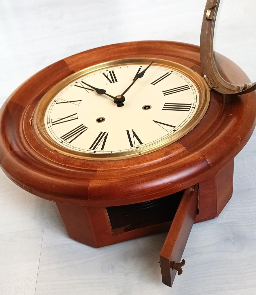 Schoolklok -grote ronde houten wandklok -stationsklok- 40 cm, Ophalen