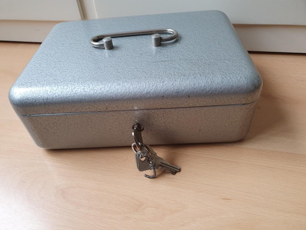 Fortuna - Grijs Metalen geldkistje, Ophalen of Verzenden, Gebruikt, Grijs, Metaal