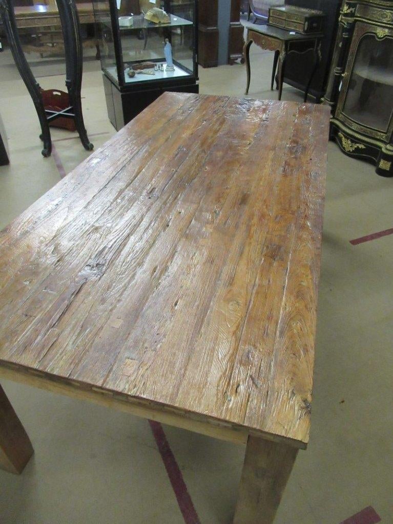 Oer 11420 vintage lange teak tafel met mooi oud blad, Huis en Inrichting, Tafels | Eettafels, Gebruikt, 100 tot 150 cm, 200 cm of meer