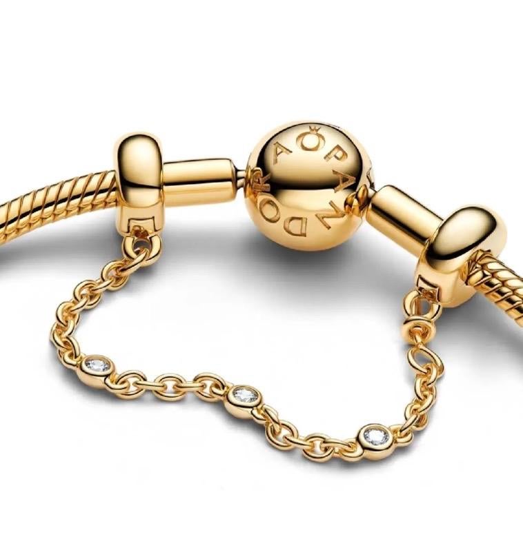 Pandora 14k vergulde veiligheidsketting, Sieraden, Tassen en Uiterlijk, Bedels, Verzenden, Zo goed als nieuw, Overige materialen
