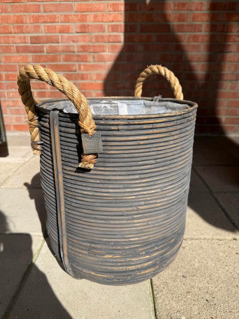 Binnen plantenbak met touw handvatten, Tuin en Terras, Overige materialen, Gebruikt, Minder dan 60 cm, Rond