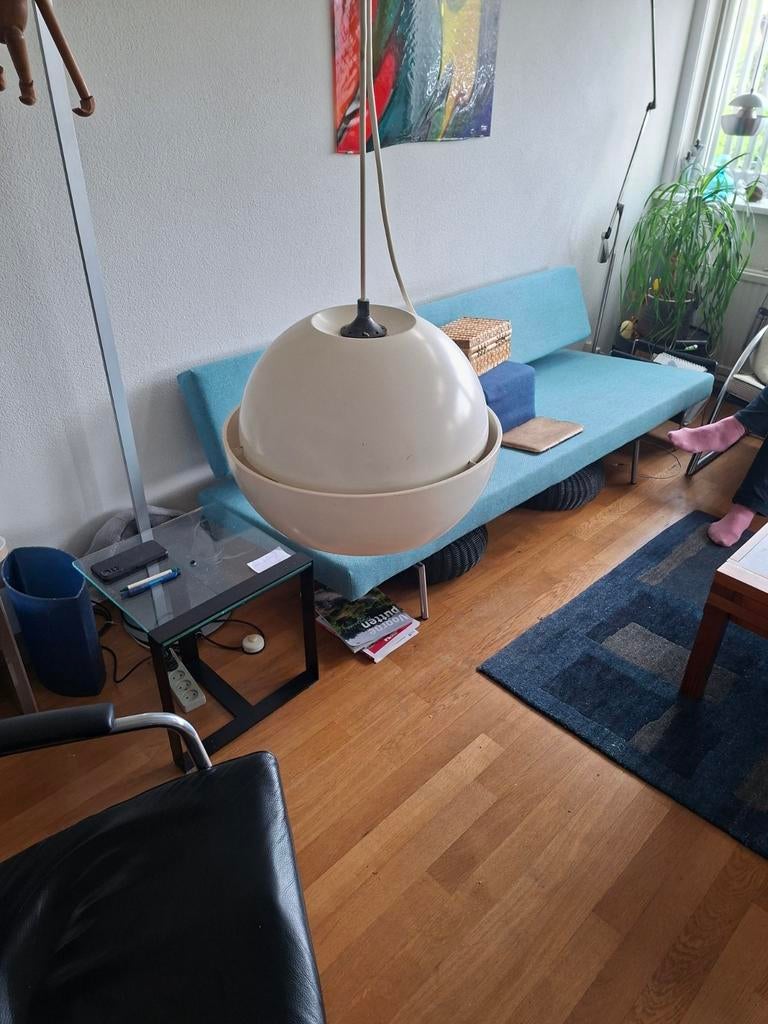 Vintage Orno Finland Design Hanglamp - Wit Metaal, Gebruikt, Vintage, Scandinavisch Design, Ophalen of Verzenden, Metaal