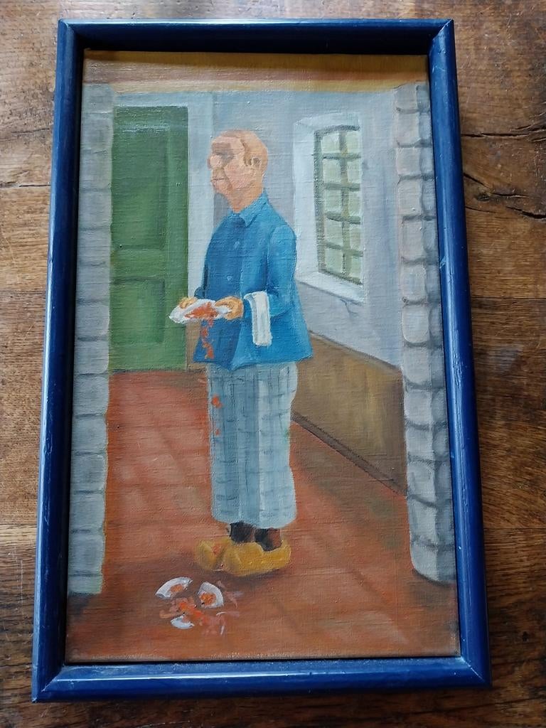 Oeps....erg leuk olieverf op linnen geschilderd., Antiek en Kunst, Kunst | Schilderijen | Klassiek, Ophalen of Verzenden