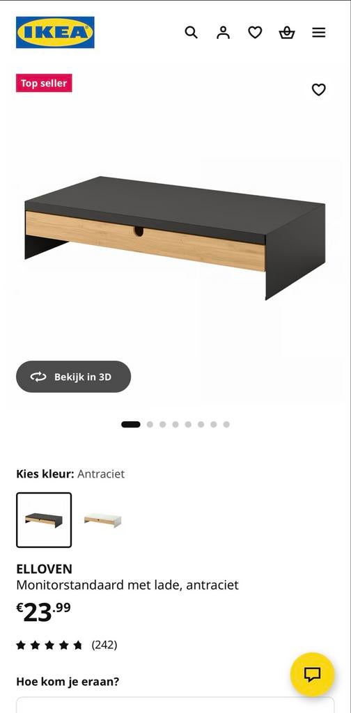IKEA ELLOVEN Monitorstandaard met lade, antraciet, Computers en Software, Laptopstandaarden, Ophalen of Verzenden, Zo goed als nieuw