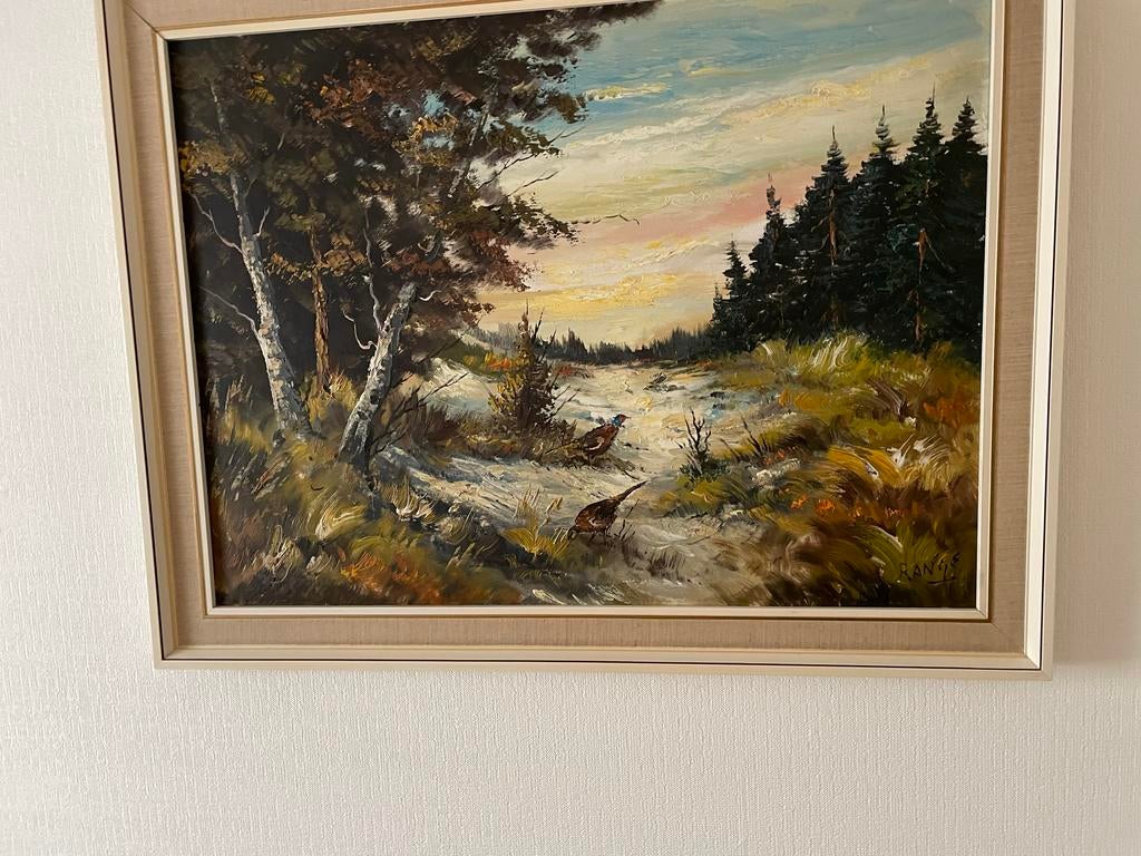 Schilderij met kerk en landschap, gesigneerd 'RANGE, Antiek en Kunst, Kunst | Schilderijen | Klassiek, Ophalen