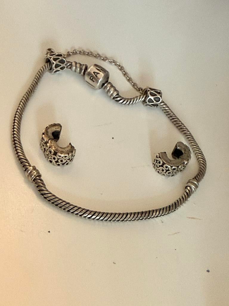 Pandora armband met stoppers en slot, Ophalen, Zo goed als nieuw, Zilver